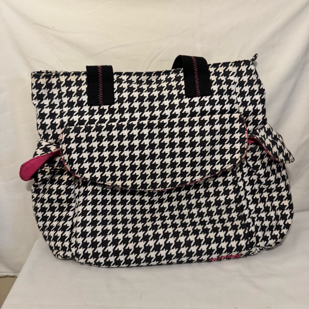 Aaronchang Medium Size‎ Tote Bag Houndstooth With Hot Pink Accents